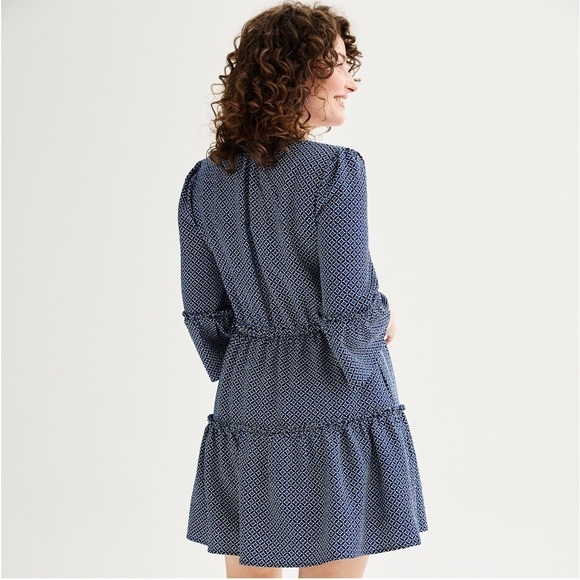 NWT Draper James Blue White Tiered Midi Dress Button Tie Waist Front Size Large - Picture 10 of 11